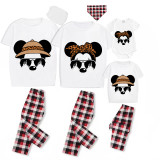 Family Matching Pajamas Exclusive Design Cartoon Mice Leopard Sunglass White Pajamas Set