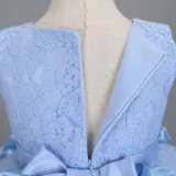 Toddler Girls Sleeveless Flower Rolls Embroidery Bowknot Belt Formal Maxi Puffy Dress