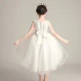 Toddler Girls Sleeveless Embroidery Bowknot Belt Formal Gowns Fishtail Midi Dress