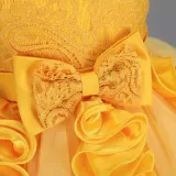 Toddler Girls Sleeveless Flower Rolls Embroidery Bowknot Belt Formal Maxi Puffy Dress