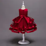Toddler Girls Sleeveless Flower Embroidery Bowknot Belt Formal Midi Dress