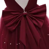 Toddler Girls Flying Sleeve Bowknot Belt Sequin Backless Formal Puffy Maxi Dress
