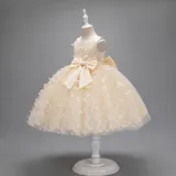 Toddler Girls Sleeveless Butterfly Embroidery Boeknot Belt Formal Maxi Puffy Dress