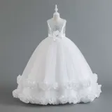 Toddler Girls Sleeveless Glittering Flower Belt Formal Maxi Puffy Dress