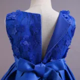 Toddler Girls Sleeveless Flower Embroidery Bowknot Belt Formal Maxi Puffy Dress