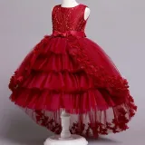 Toddler Girls Sleeveless Pearls Embroidery Butterfly Bowknot Belt Formal Maxi Fishtail Dress