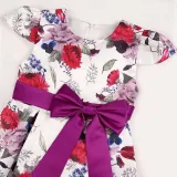 Toddler Girls Flying Sleeve Retro Flower Bowknot Belt Formal Maxi Dress