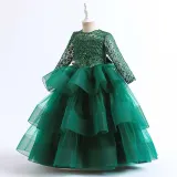 Toddler Girls Lace Hollow Out Long Sleeve Embroidery Formal Maxi Gowns Dress