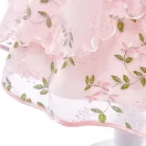 Toddler Girls Short Mesh Sleeve Embroidery Flower Bowknot Belt Formal Midi Dress