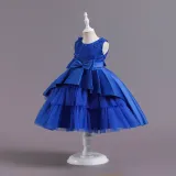 Toddler Girls Sleeveless Flower Embroidery Bowknot Belt Formal Maxi Puffy Dress