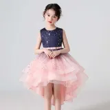 Toddler Girls Sleeveless Sparkling Bowknot Belt Formal Gowns Fishtail Midi Dress