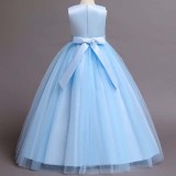 Toddler Girls Sleeveless Butterfly Embroidery Bowknot Belt Formal Gowns Maxi Dress