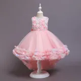 Toddler Girls Sleeveless Flower Embroidery Bowknot Belt Formal Maxi Puffy Dress