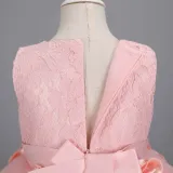 Toddler Girls Sleeveless Flower Rolls Embroidery Bowknot Belt Formal Maxi Puffy Dress