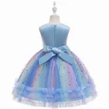Toddler Girls Sleeveless Heart Embroidery Bowknot Belt Formal Midi Sequin Dress