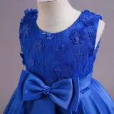Toddler Girls Sleeveless Flower Embroidery Bowknot Belt Formal Maxi Puffy Dress