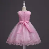 Toddler Girls Sleeveless Pearls Collar Formal Midi Embroidery Puffy Dress