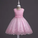 Toddler Girls Sleeveless Pearls Collar Formal Midi Embroidery Puffy Dress
