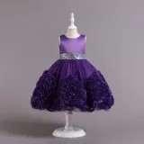 Toddler Girls Sleeveless Glittering Belt Cake Dress Formal Midi Dress