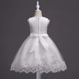Toddler Girls Sleeveless Pearls Collar Formal Midi Embroidery Puffy Dress