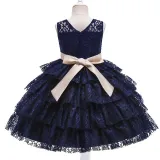 Toddler Girls Sleeveless Flower Belt Lace Hollow Out Formal Midi Dress