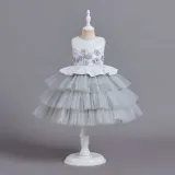 Toddler Girls Sleeveless Daisy Flower Embroidery Formal Maxi Puffy Dress