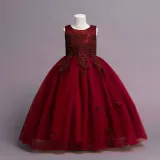Toddler Girls Sleeveless Flower Embroidery Sequin Formal Puffy Maxi Dress