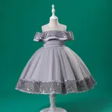 Toddler Girls Sleeveless Sequin Bowknot Belt Formal Maxi Puffy Dress