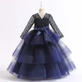 Toddler Girls Lace Hollow Out Long Sleeve Embroidery Formal Maxi Gowns Dress