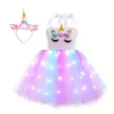 Toddler Girls LED Light Up Two Pieces Unicorn Tutu Dress with Hairband