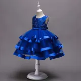 Toddler Girls Sleeveless Flower Embroidery Bowknot Belt Formal Midi Dress