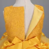 Toddler Girls Sleeveless Flower Rolls Embroidery Bowknot Belt Formal Maxi Puffy Dress