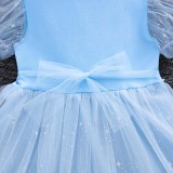 Toddler Girls Mesh Puffy Sleeve Heart Princess Mesh Snowflakes Tutu Princess Dress