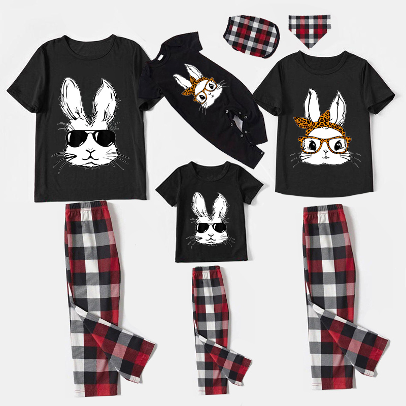 Easter Family Matching Pajamas Exclusive Design Happy Easter Bunny With Glasse Gray Short Sleeve Pajamas Set