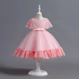 Toddler Girls Lace Shawl Boeknot Belt Formal Maxi Dress