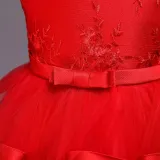 Toddler Girls Sleeveless Flower Embroidery Bowknot Belt Formal Midi Dress