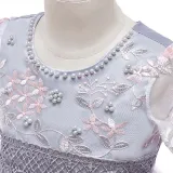 Toddler Girls Short Mesh Sleeve Embroidery Flower Bowknot Belt Formal Midi Dress
