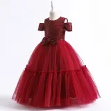 Toddler Girls Off Shulder Sequin Bowknot Belt Formal Maxi Puffy Dress