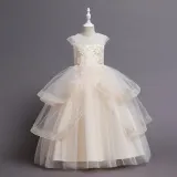Toddler Girls Sleeveless Mesh Embroidery Formal Maxi Puffy Dress