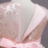 Toddler Girls Sleeveless Flower Embroidery Bowknot Belt Formal Midi Puffy Cake Dress