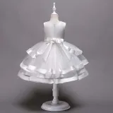 Toddler Girls Sleeveless Flower Embroidery Bowknot Belt Formal Midi Dress