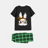 Easter Family Matching Pajamas Exclusive Design Happy Easter Bunny With Glasse Black Short Sleeve Pajamas Set