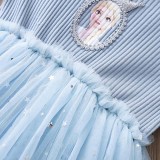 Toddler Girls Short Sleeve Knitting Mesh Sequin Snowflakes Tutu Princess Dress