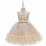 Toddler Girls Sleeveless Heart Embroidery Bowknot Belt Formal Midi Sequin Dress