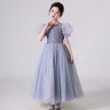 Toddler Girls Puffy Mesh Sleeve Glittering Formal Gowns Dress