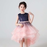 Toddler Girls Sleeveless Sparkling Bowknot Belt Formal Gowns Fishtail Midi Dress