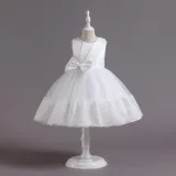 Toddler Girls Sleeveless Bowknot Formal Lace Maxi Dress