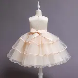 Toddler Girls Sleeveless Embroidery Flower Bowknot Belt Formal Midi Mesh Dress