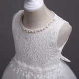 Toddler Girls Sleeveless Pearls Collar Formal Midi Embroidery Puffy Dress