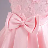 Toddler Girls Sleeveless Flower Embroidery Bowknot Belt Formal Maxi Puffy Dress